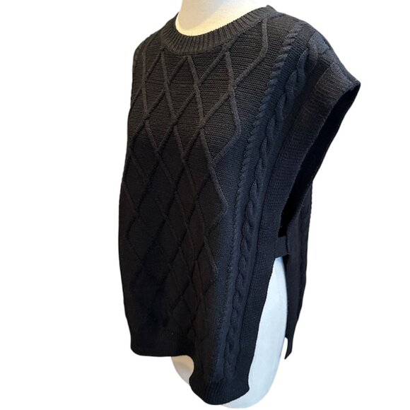 Long RDI Black Cable Knit Split Side Vest - Picture 2 of 7
